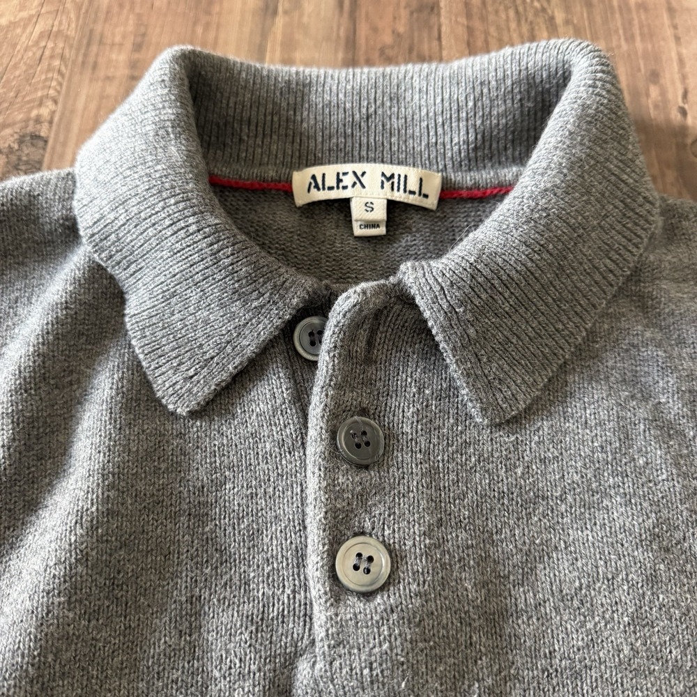 Alex Mill Carl Polo Sweater Chunky Wool Cotton Heather Grey S Preppy Fall Casual - Picture 3 of 8